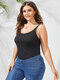 Plus Size Solid Color Ribbed Sleeveless Crop Tank Top - Black