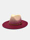 Unisex Woolen Gradient Color Rivet Pin Buckle Strap Decoration Wide Brim Fashion Fedora Hat - Wine Red