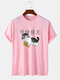 मेन्स फनी कैट कैरेक्टर प्रिंट कॉटन शॉर्ट स्लीव टी-शर्ट्स - गुलाबी