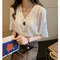 New Fashion V-neck Chiffon Shirt Female Loose Very Fairy Tops Short-sleeved Shirt Tide - White
