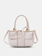 Women Dacron Fashion Plush Solid Color Weave Bowknot Crossbody Bag Handbag Tote - Beige