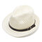 Men's Flat Brim Straw Solid Hollow Breathable Classic Vintage Jazz Hat Travel Sun Cap - White