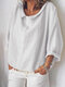 Blusa suelta de manga larga con cuello vuelto de color liso - Blanco