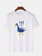 Camisetas de algodón de manga corta con estampado de pato de dibujos animados para hombre Cuello - Blanco