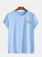 Mens Cotton Cartoon Sloth Solid Color Short Sleeve Casual T-Shirt - Blue