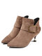 Women Elegant Fashion Side-zip Pointed Toe Heeled Boots - Brown
