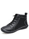 Large Size Women Side Zipper Stitching Versatile Flat Ankle Boots - Black