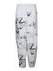 Butterfly Printing Loose Wide Leg Casual Large Size Pant - White