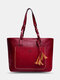 Vintage Tassel Pocket Decor Patchwork Art Solid Large Capacity Tote Handbag - Wine Red