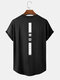 Mens Letter Character Back Print Curved Hem Short Sleeve T-Shirts - Black
