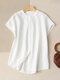 Solid Button Front Short Sleeve Stand Collar Blouse - White
