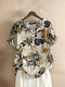 Allover Plants Print Button Front Short Sleeve Blouse - Yellow