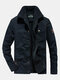 Mens Winter Plus Velvet Fleece Lined Thicken Washed Lapel Casual Jacket - Dark Blue