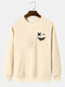 Mens Smile Face Chest Print Crew Neck Pullover Sweatshirts - Apricot