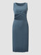 Solid Cut Out Slit Sleeveless Crew Neck Casual Women Dress - Navy
