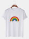 Mens Cotton Rainbow Painting Print O-Neck Casual Short Sleeve T-Shirts - White