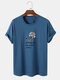 Mens 100% Cotton Rose & Slogant Print Crew Neck Short Sleeve T-Shirt - Dark Blue