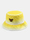 Women Dacron Water Ripple Ombre Embroidered Butterfly Patch Casual Sunscreen Bucket Hat - Yellow