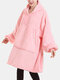 Женское теплое утепленное одеяло большого размера на флисовой подкладке с фланелевой подкладкой Толстовка с капюшоном Домашняя толстовка с карманом-чехлом - Розовый