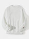 Mens Plush Solid Color Applique Crew Neck Casual Pullover Sweatshirts - White