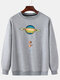 Mens Colorful Planet Print Crew Neck Casual Drop Shoulder Sweatshirts - Gray
