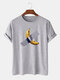 Mens 100% Cotton Banana Printed Breathable Casual O-Neck Short Sleeve T-shirts - Gray