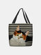 Women Cat Shutters Pattern Print Shoulder Bag Handbag Tote - Black