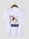 Mens Crane Slogan Print Japanese Style Short Sleeve T-Shirts - White