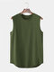 Mens Solid Color Crew Neck Cotton Sleeveless Sports Tanks - Army Green
