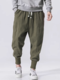 Mens Solid Cotton Casual Loose Drawstring Waist Pants - Army Green