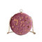 Women Round Clip Embossed Crossbody Bag Chain PU Leather Shoulder Bag - Pink