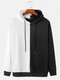 Mens Two Tone Contrast Color Patchwork Drawstring Pullover Hoodie - Black