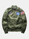 Mens American Flag Applique Baseball Collar Zip-Up Jackets With Multi Pockets - Green