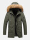 Mens Multi-Pocket Detachable Faux Fur Hooded Thicken Warm Down Parkas - Green