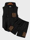 Mens Ethnic Geometric Print Patchwork Sleeveless Two Pieces Outfits - Black