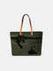 Women Large Capacity Stripe Cat Handbag Shoulder Bag Tote - Green