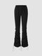 Solid Color Drawstring Flared Pleated Pants - Black
