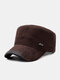 Men Washed Cotton Letter Dark Pattern Metal Label Outdoor Casual Sunshade Military Cap Flat Cap - Coffee