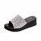 Season New Wedge With Sandals And Slippers Female Sponge Cake Thick Bottom High-heeled Word Drag Outdoor Sequins Beach Female Slippers - Silver
