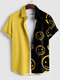 Mens Smile Print Patchwork Lapel Casual Short Sleeve Shirts Winter - Yellow
