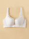 Women Solid Color Lace Underwire Gather Push Up Back Closure Bra - White