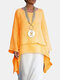 Casual Solid Color Layers High Low Long Sleeve Plus Size Blouse - Yellow