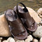 Men Genuine Leather Pure Color Non-slip Casual Beach Sandals - Brown