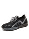 Men Mesh Breathable Lace-Up Light Weight Walking Casual Shoes - Black