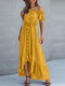 برباط وأزرار مكشكشة وأكمام قصيرة سادة اللون فستان ماكسي - الأصفر