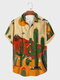 Camisas casuales de manga corta con estampado de paisaje de cactus para hombre - Caqui