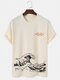 Camisetas de manga corta de algodón con estampado de eslogan Wave para hombre Cuello - Beige