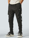 Mens Solid Color Multi Pocket Ribbon Split Cuff Cargo Pants - Black