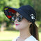 Women Summer Outdoor Gardening Anti-UV Foldable Beach Sunscreen Sun Hat Flower Print Cap - Black