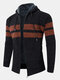 Mens Wide Striped Knit Zip Up Plush Lined Thick Hooded Cardigans - Black